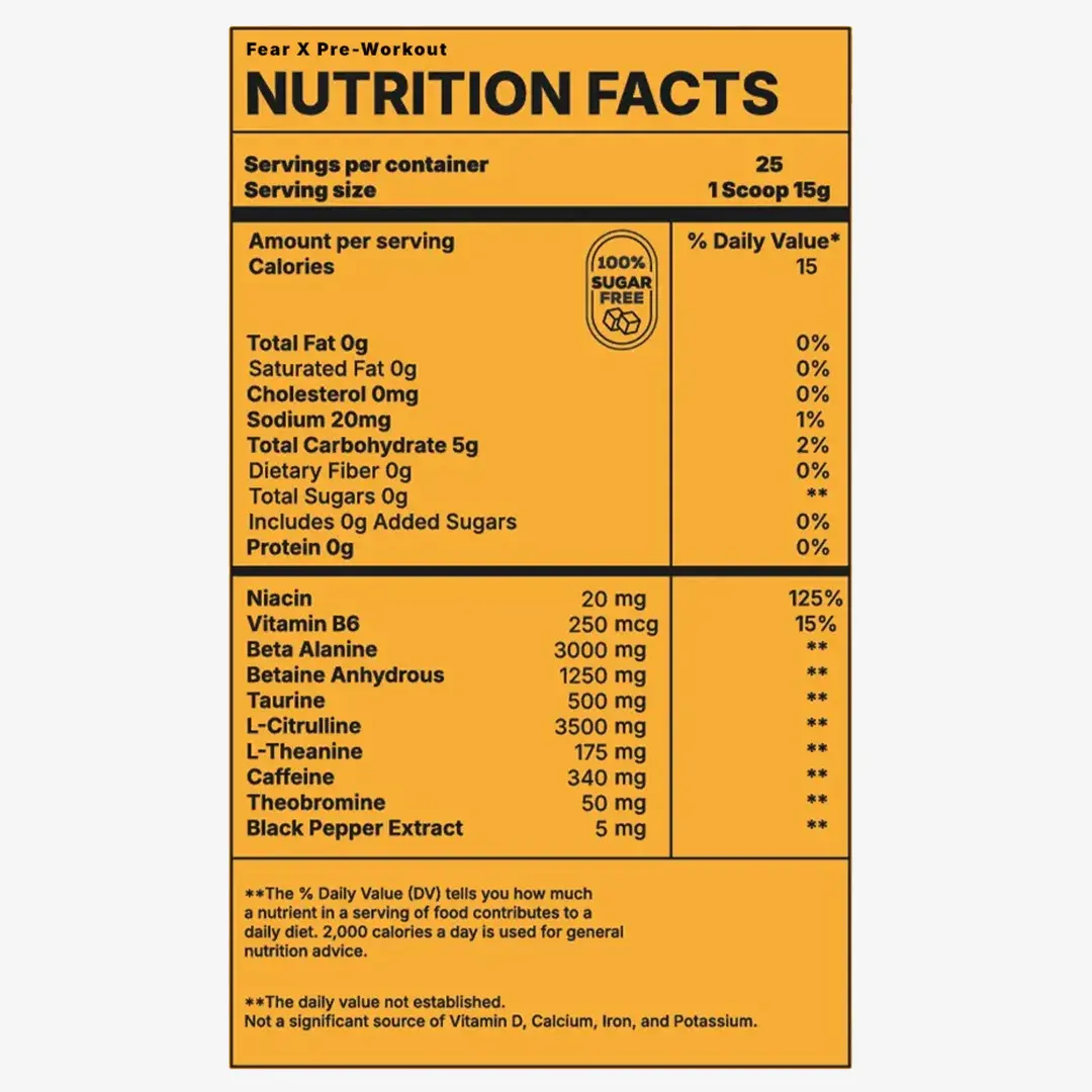 Fear X Pre-Workout Nutrition Facts