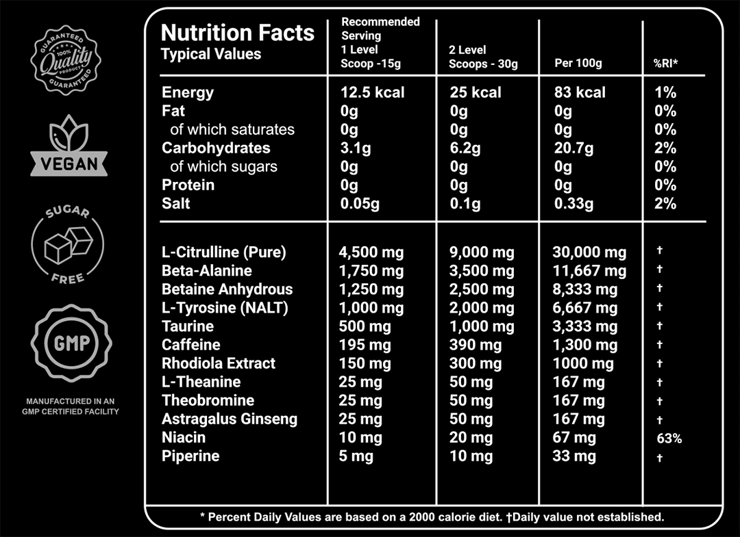 Haddiction V2 Pre-workout High-stim ingredients