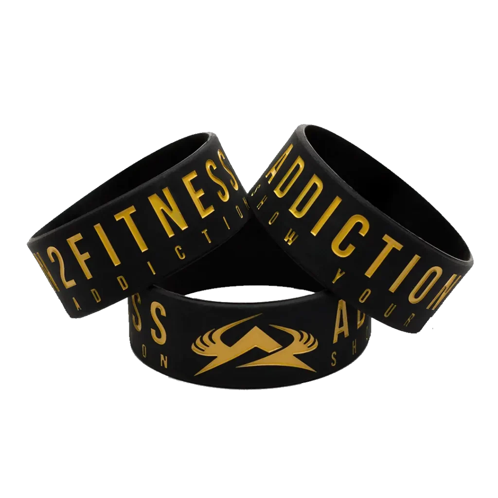 gold black silicone wrist band that wont fade, wear it all day long