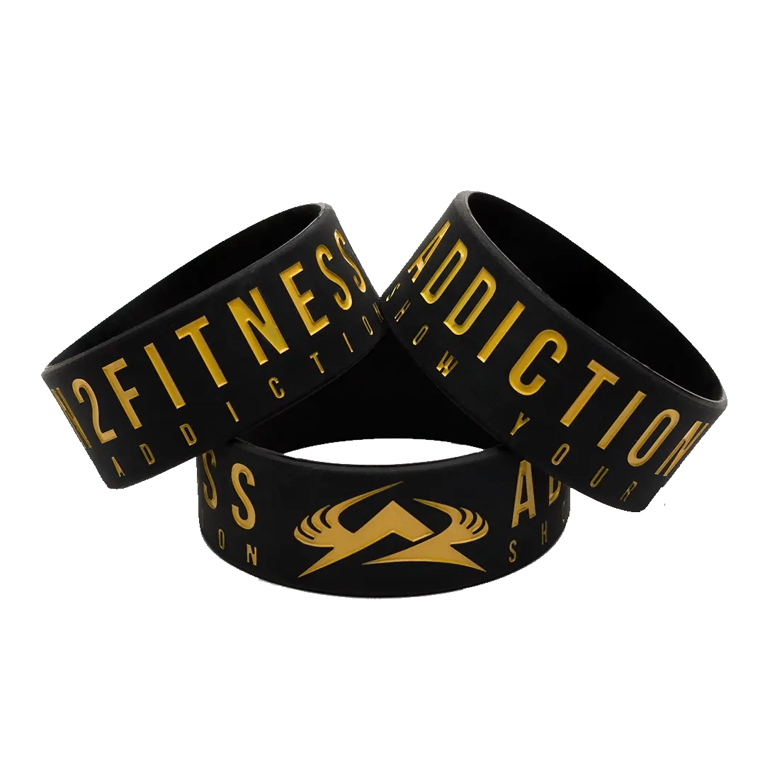 gold black silicone wrist band that wont fade, wear it all day long